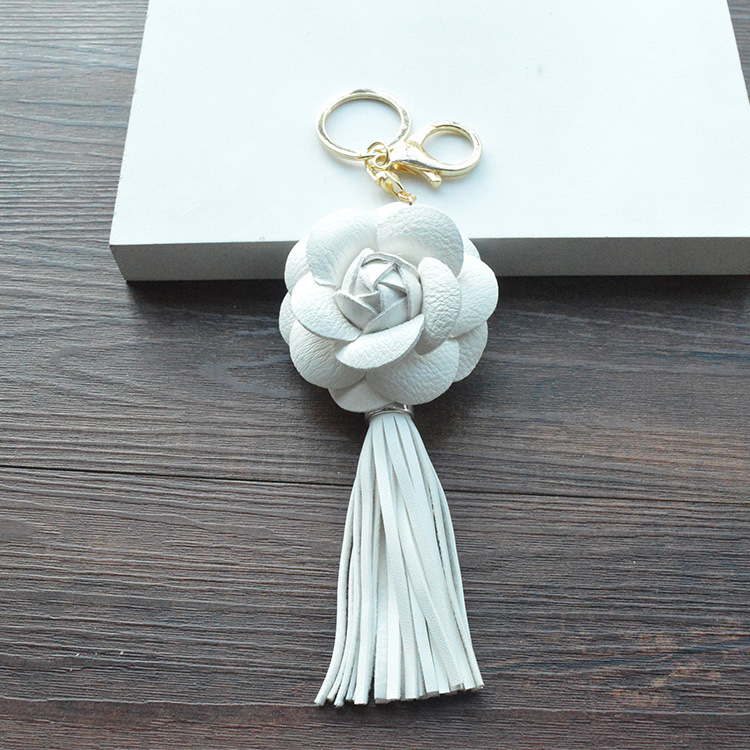 Good A++ PU tassel key chain camellia bag pendant car key ring phone shell decoration KR307 Keychains mix order 20 pieces a lot