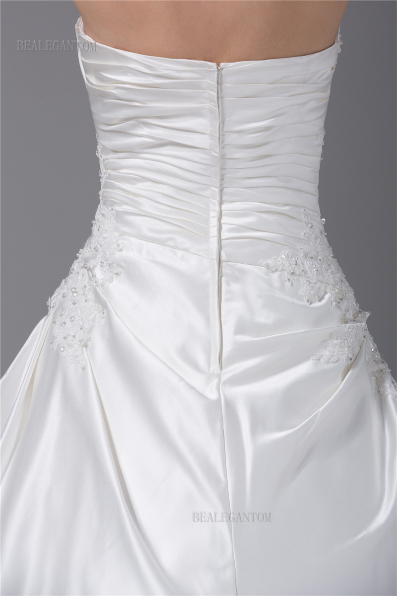 newest elegant strapless satin wedding dresses aline embroidery appliques beaded plus size wedding party bridal gowns bm45