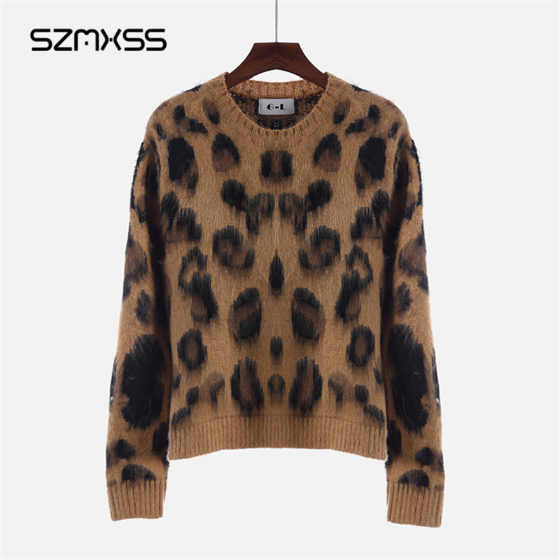 Wholesale- Knit Sweater Cashmere Female Autumn Winter Fashionable Leopard Women's Sweaters Knitted Pullover Warm Clothes With Long Sleeves