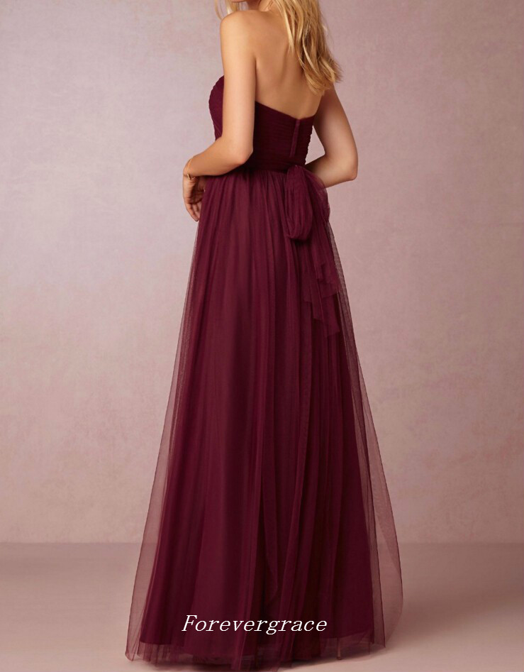 Cheap Under 100 Burgundy Long Bridesmaid Dress Sweetheart Backless Open Back Maid of Honor Dress Wedding Guest Gown Custom Made Plus Size