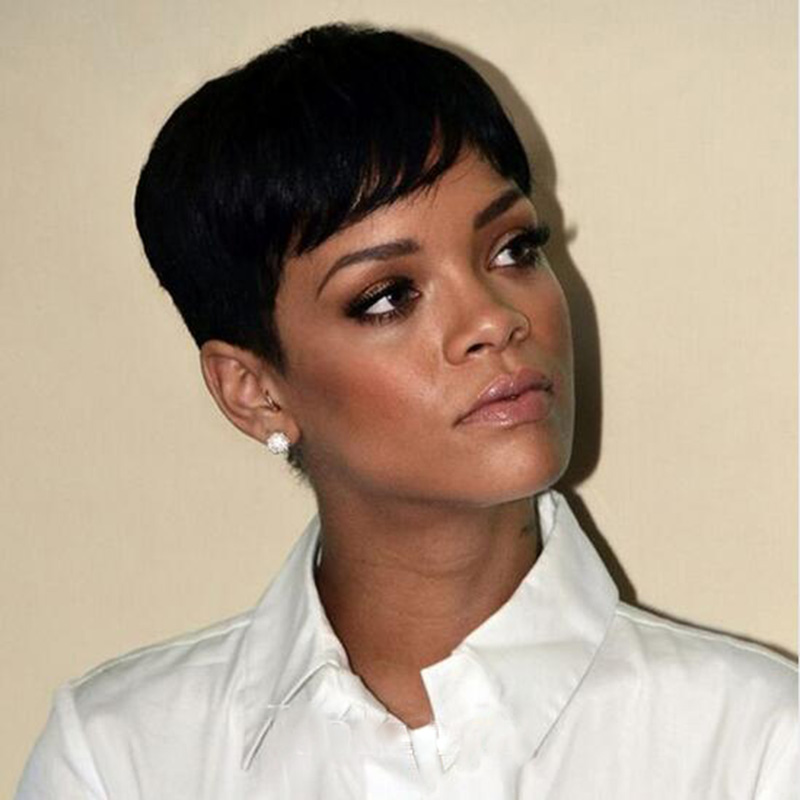 Short Cut Straight simulation human hair wig Short Straight hair Cheap Short Black Wig in stock
