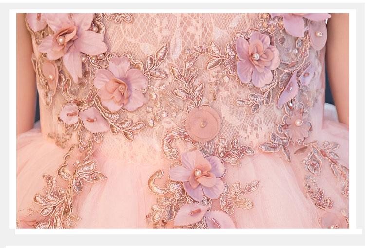 Glizt Appliques Tulle Flower Girl Dress Long Trailing Princess Ball Gown Party Wedding Dress First Communion Dresses for Girl