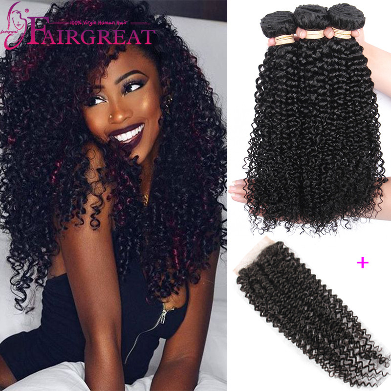 Virgin Brazilian Curly Hair With Closure Brazilian Human Hair Bundles With Closure 3Pcs Brazilian Virgin Hair Weave Bundles With Closure