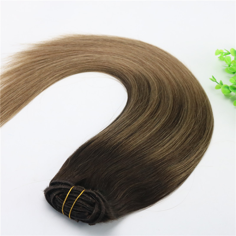 8A 7pcs 120gram 14inch 18inch 20inch 24inch Clip In Human Hair Extensions Ombre Dark Brown To Light Brown Balayage Highlights Hairstyle