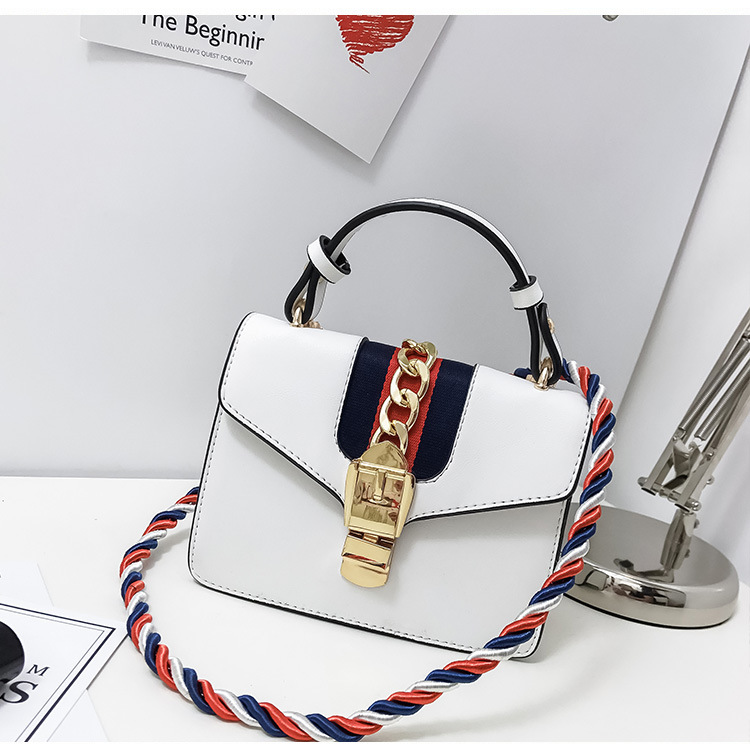 2017 European and American Fashion Collision Bag New Chain Lock Small Square Bag Retro Shoulder Bag