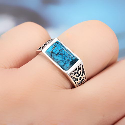 Fine Silver Art Deco 925 Sterling Silver 7x12mm Princess Cabochon Semi Mount Wedding Ring Setting