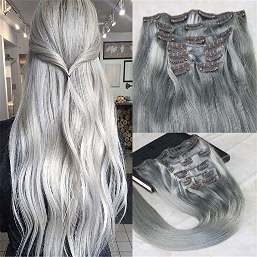 Clip in Remy Human Hair Extensions Silver Full Head Silky Straight 120g 7pcs/lot 14''-26''Clip on Hair Extension, Grey
Clip in Remy Human Hair Extensions Silver Full Head Silky Straight 120g 7pcs/lot 14''-26''Clip on Hair Extension, Grey