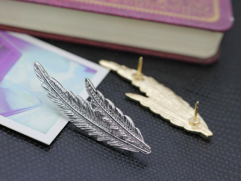 Wholesale- Vintage Style metal alloy feather leaves leaf Brooches For Women Men Decoration Dress Scarf Hijab Pin Boutonniere