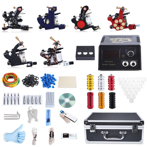 Tattoo Guns Kits 2024 Professional Kit 6 Machine Shader Liner Power Supply 50 Needles Tip With Store Box Set Three Pin US Plug