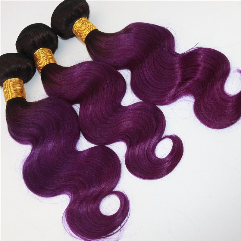 Two Tone Omber Hair Extensions Weaves 8A Peruvian Virgin Hair Body Wave Bundles Deal #1B/Purple Real Remy Hair Weft Extensions 100g