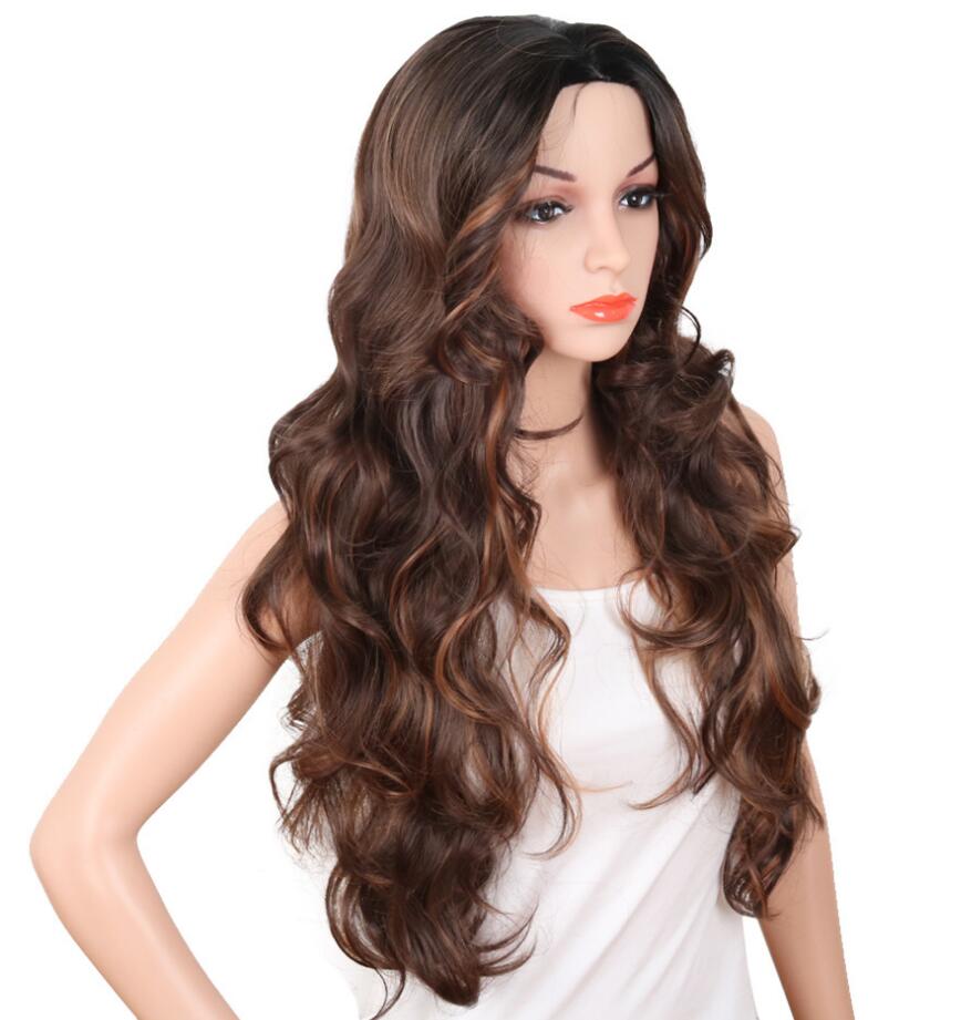 Beatifu Long Brown Ombre Hair Fashion Synthetic Big Wave Wig Hairstyle Hightemperature for women's Party
