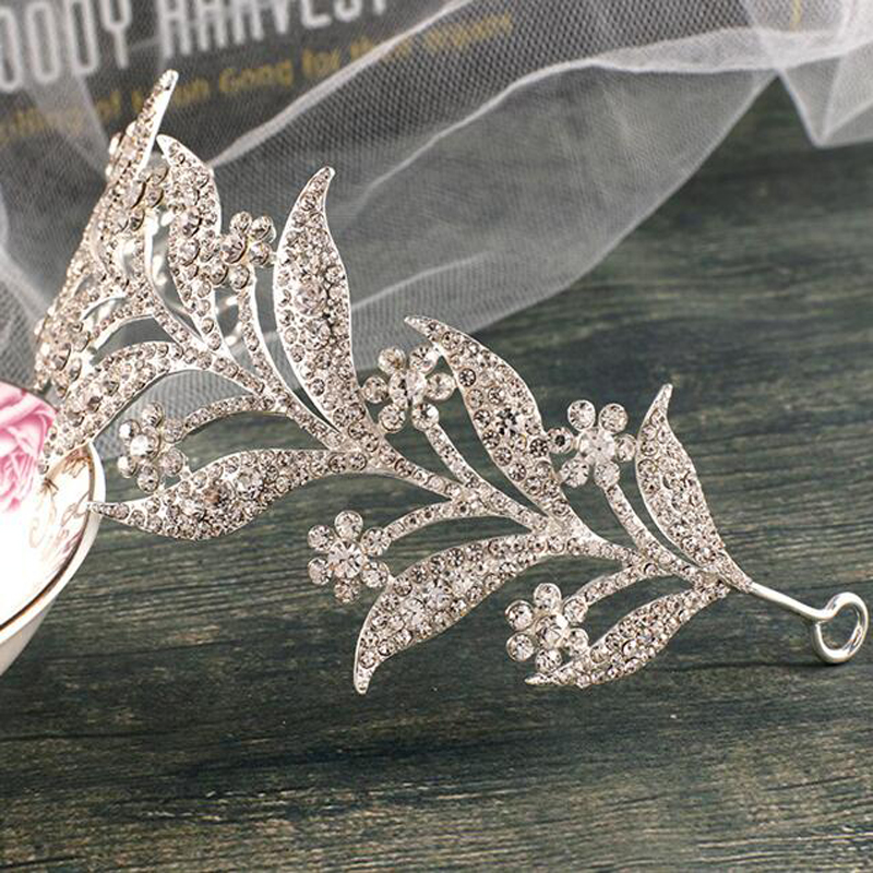 INS Leaf Rhinestones Crowns For Wedding Bride For Bridal Hair Accessories Queen Girls Party Wedding Accessories Jewelry Crown Free Shipping