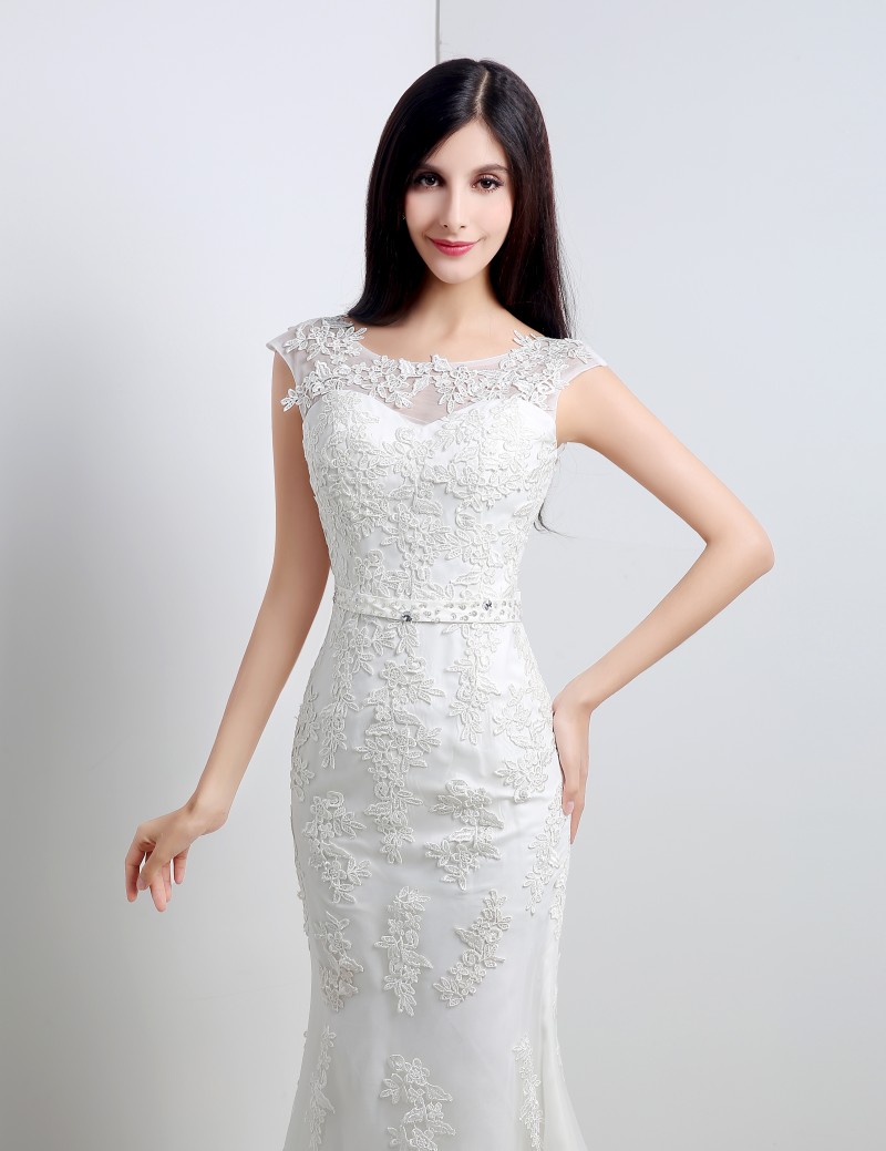 New Sexy White Ivory Mermaid Wedding Dresses 2017 Appliques Wedding Party Bridal Gowns Stock 6-16 QC 333