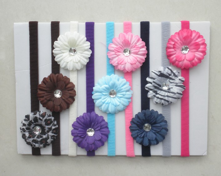 Children baby 2 inch daisy flower skinny Nylon headbands hair flowers Skinny shimmer hair bands girl hair accessories