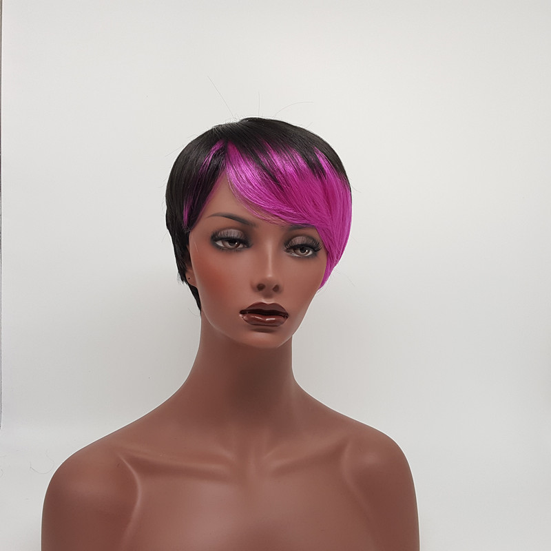 XT-852A Fashion Natural Mix Color Short straight Hair Virgin Wig Synthetic Hair wig for black white women Dual-purpose wig High Heat Fiber