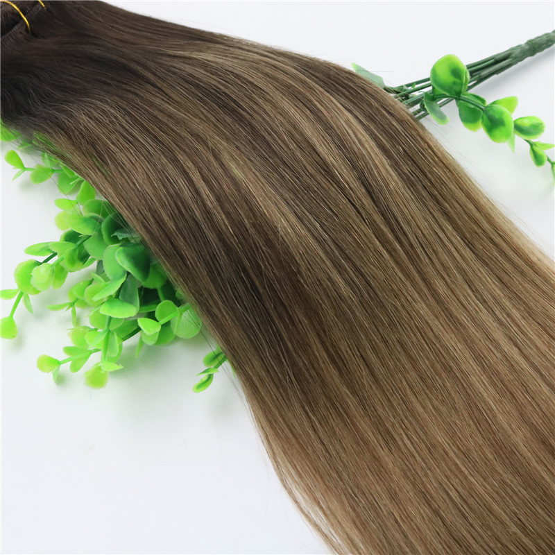 8A 7pcs 120gram 14inch 18inch 20inch 24inch Clip In Human Hair Extensions Ombre Dark Brown To Light Brown Balayage Highlights Hairstyle