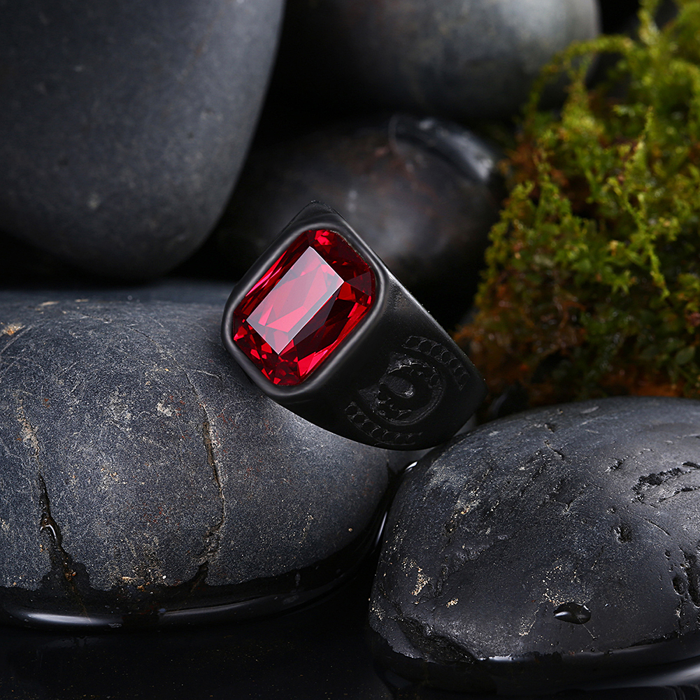 hot! Mens Rings Stainless Steel Jewelry Biker Rings Red Zircon Ring Men's Fashion Dance Black Rings Jewelry Accessories