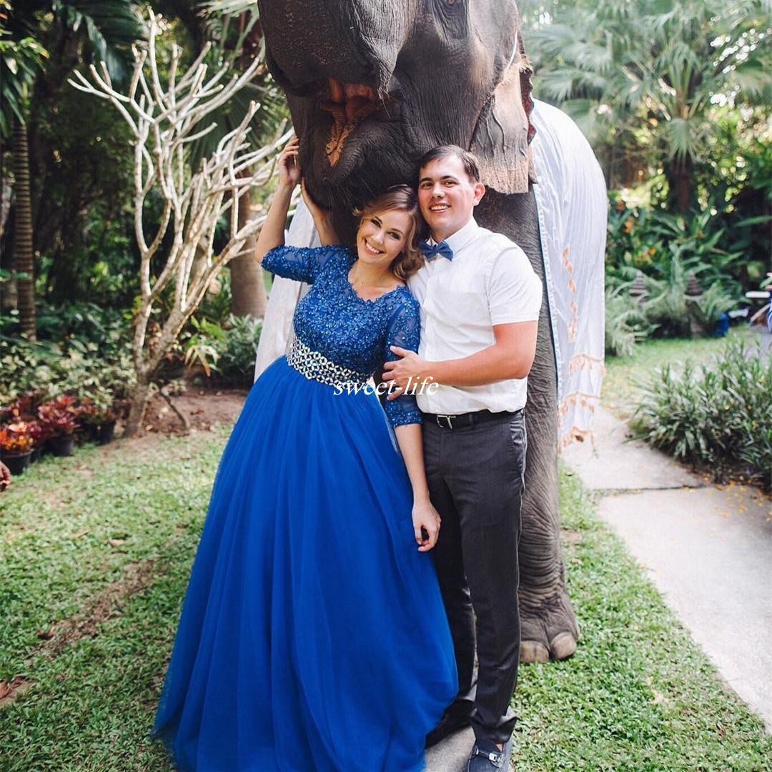 Elegant Blue Evening Dresses Beads Lace Tulle A-Line Dress Receiption Formal Wear Three Quarter Sleeves Prom Dresses Custom Made Crystals, White
Elegant Blue Evening Dresses Beads Lace Tulle A-Line Dress Receiption Formal Wear Three Quarter Sleeves Prom Dresses Custom Made Crystals, White