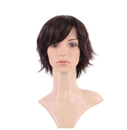100% Real Natural Silky Straight Dark brown Party BOB Hair Wig Synthetic Wigs with Bangs Full Head