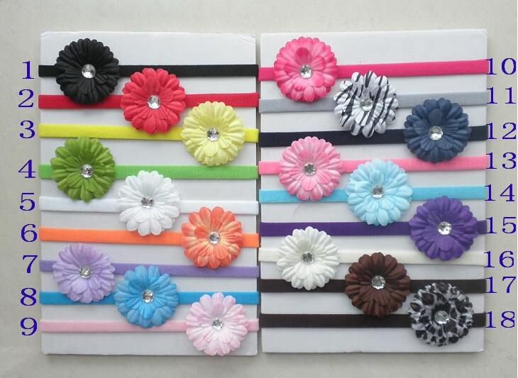 Children baby 2 inch daisy flower skinny Nylon headbands hair flowers Skinny shimmer hair bands girl hair accessories