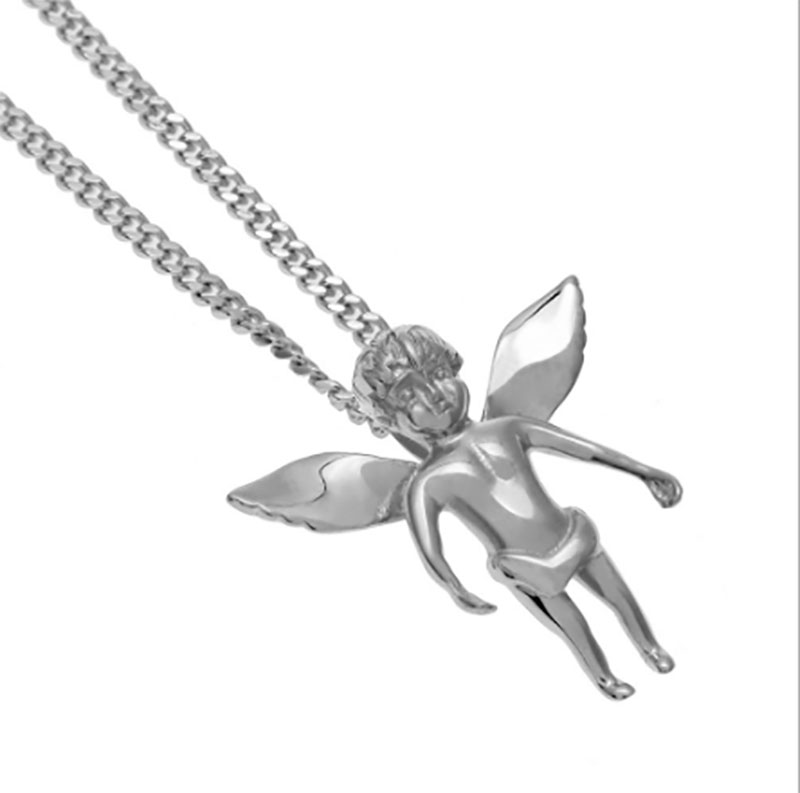 Gold Silver Plated Baby Angel Pendant Necklace stainless steel 24" Cuba Chain Necklace Hip Hop Jewelry Men Women Fashion Jewelry