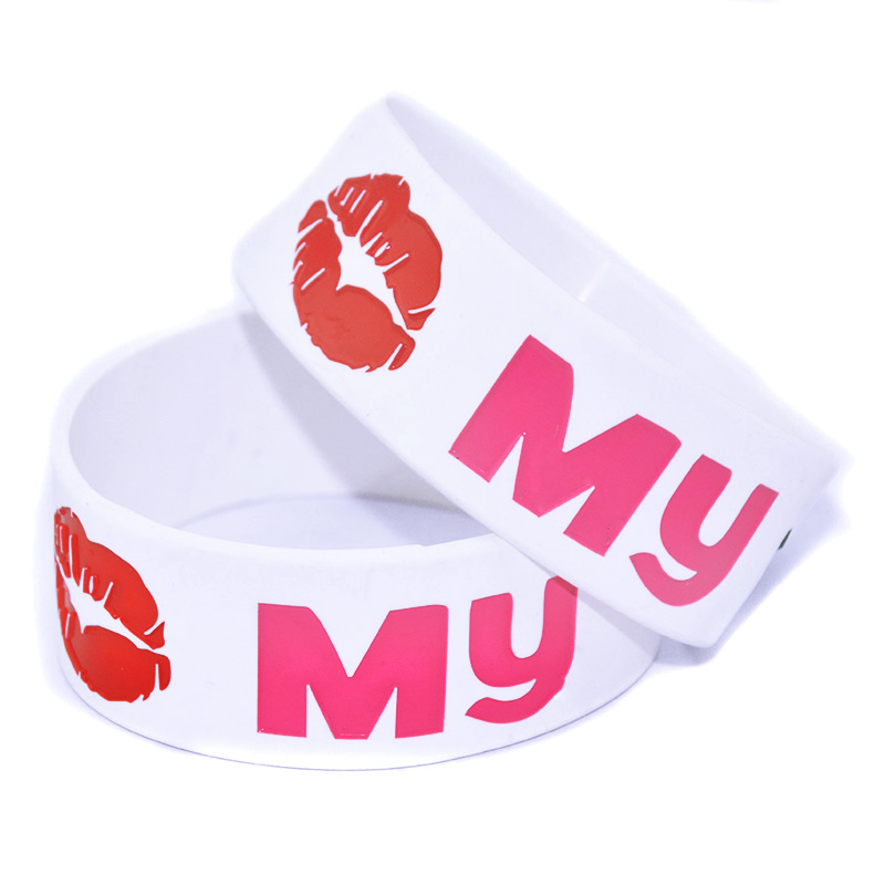 1PC Kiss My Mustache Silicone Wristband White 1 Inch Wide Fashion Decoration Rubber Gift Adult Size