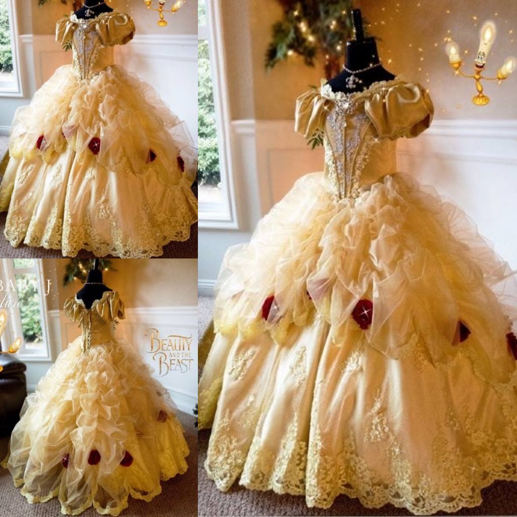 Gothic Gold Ruffled Ball Gown Girls Pageant Dresses Lace-up Flower Girl Dress Floor Length Lace Appliques First Communion Gowns, Light yellow
Gothic Gold Ruffled Ball Gown Girls Pageant Dresses Lace-up Flower Girl Dress Floor Length Lace Appliques First Communion Gowns, Light yellow