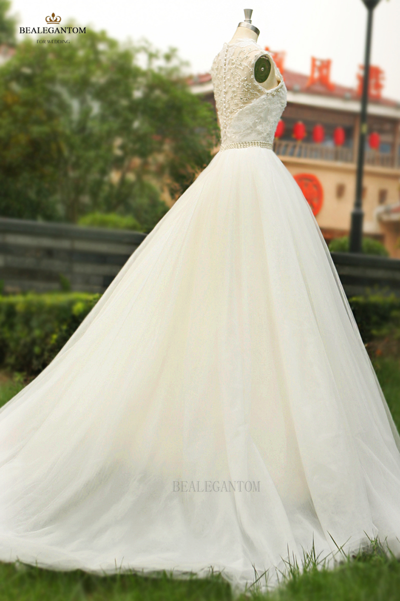 new real photo vneck white lace ball gown wedding dresses organza appliques beaded cheap vintage plus size bridal gowns bm30
