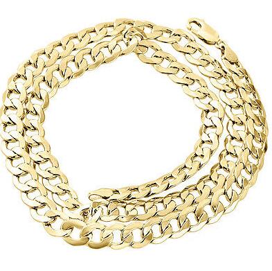 Mens Real 10K Yellow Gold Hollow Cuban Curb Link Chain Necklace 8mm 24 Inch