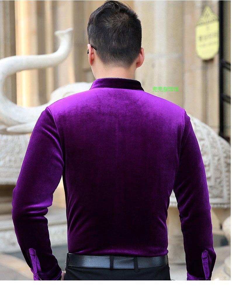 Wholesale- 2017 new arrival Stand callor casual purple Cashmere men's shirt,fashion shirt men ,3 color plus-size M,L,XL,XXL,3XL,4XL
