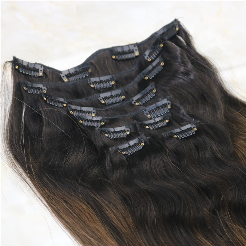 #2/6/18 Clip In Human Hair Extensions Balayage Ombre Medium Brown With Ash Blonde Balayage Highlights 120gram 7Pieces