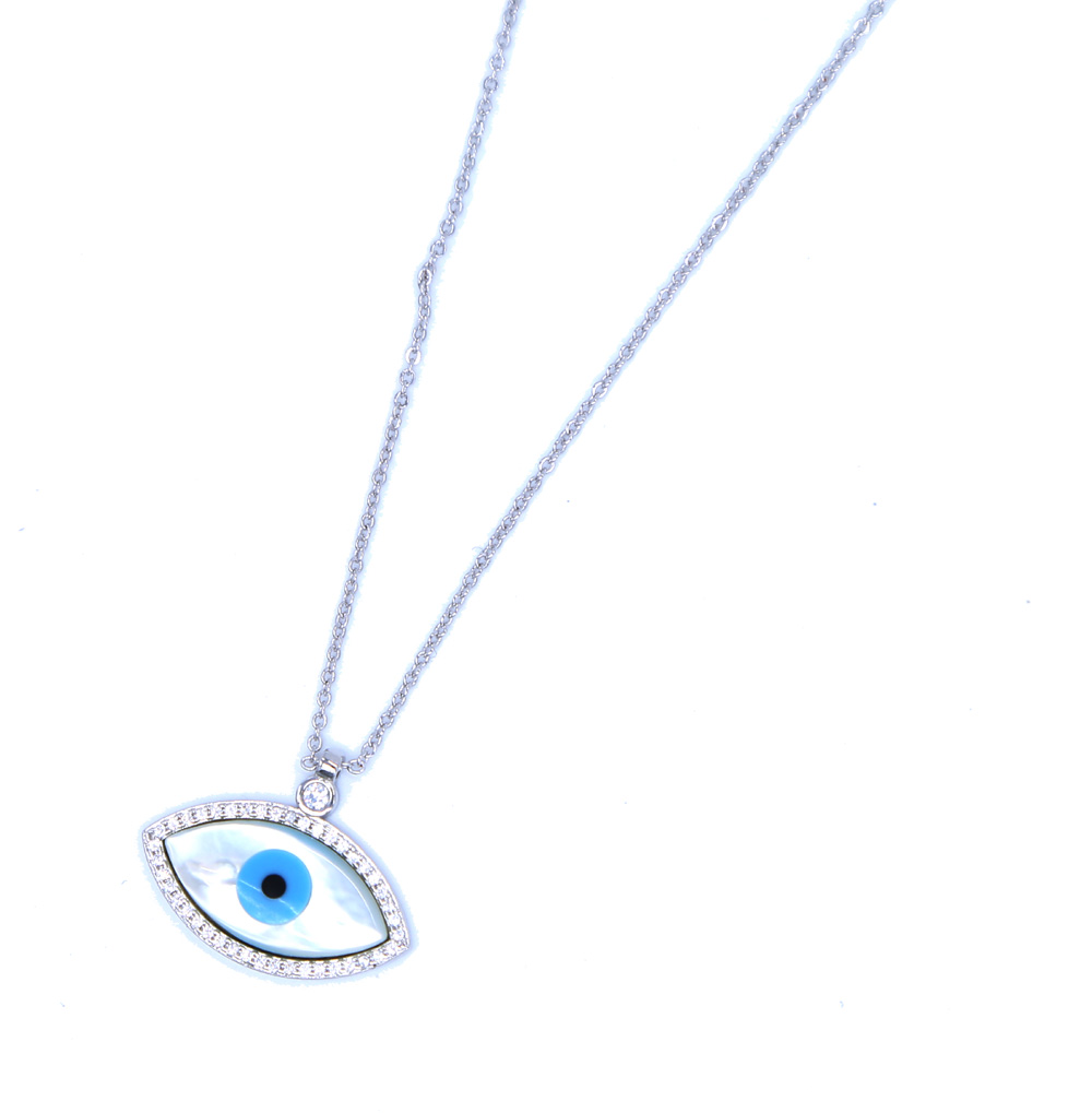 factory wholesale fashion jewelry big pendant mother of pearl evil eye charm pave cz delicate turkish evil eye necklace