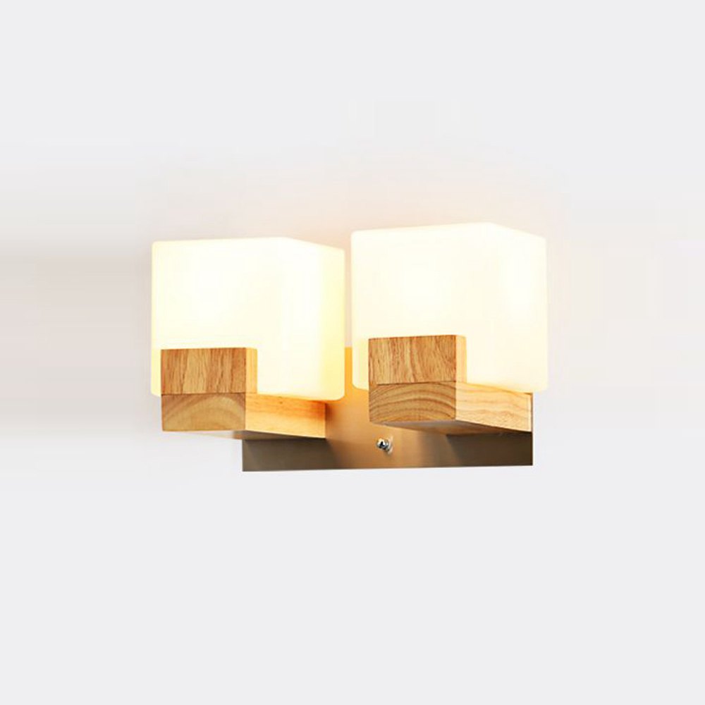 Japanese Contracted Wooden Corridor Wall Lamp Chinese Bedroom Wall Sconce White Acrylic Cube Bedsides Stair Case Wall Lighting Fixtures