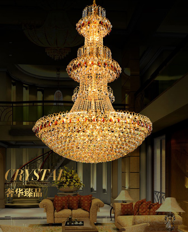 Modern Chandeliers LED Gold Crystal Chandelier Lights Fixture American Large Hotel Club Mall Living Room Home Indoor Lighting Hanging Lamps AC90V-260V