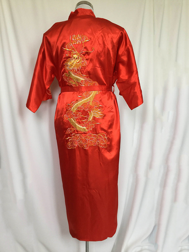 2017 Men's Satin Chinese Style Bridegroom Robes Bathrobe Embroidery Dragon Nightgown Sleepwear Dressing Gown For Male