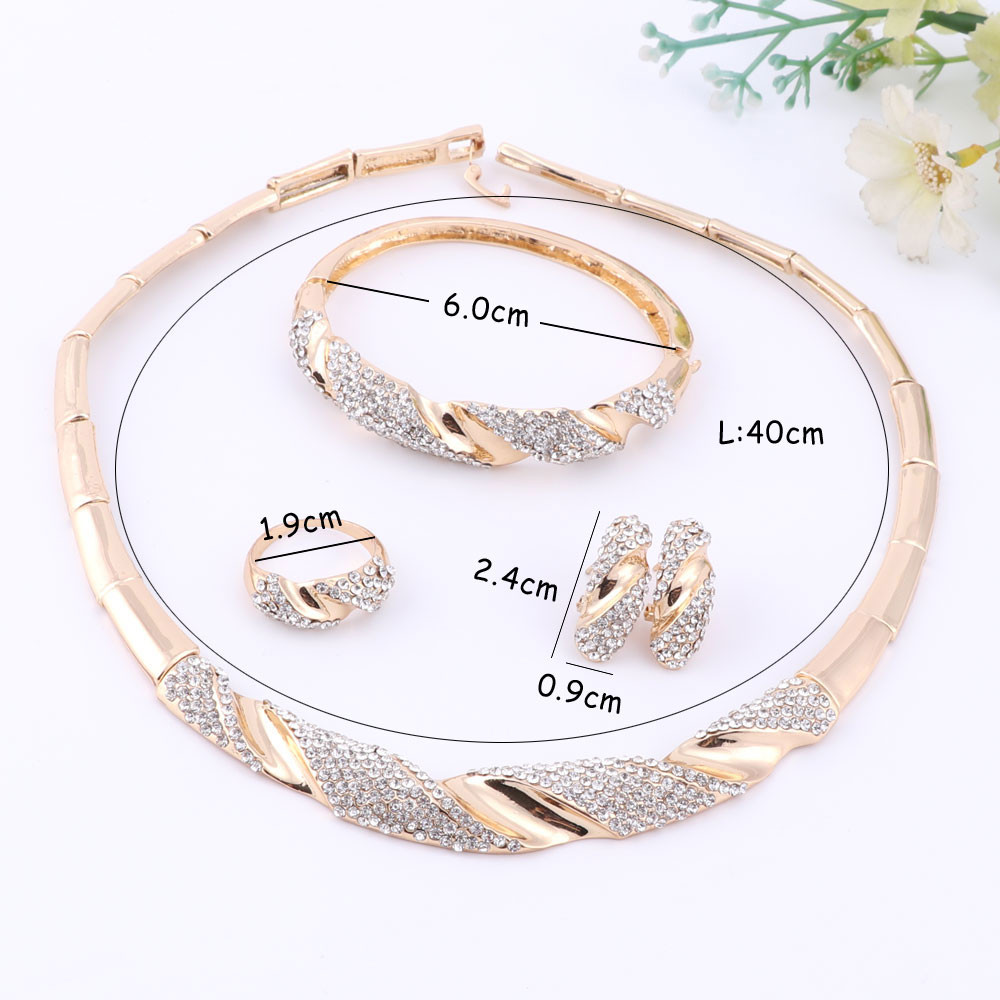 2 Colors Gold Silver Plated Women Statement Necklace Bracelet Ring Earrings For Party Wedding Jewelry Sets