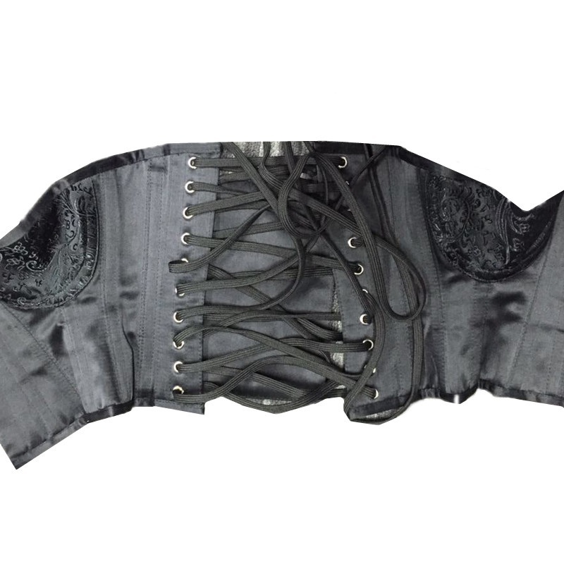 Plus Size 14 Steel Boned Waist Training Underbust Corset with Side Brocade Embroidery Hip Panels Women Everyday Waist TAMING Corselet