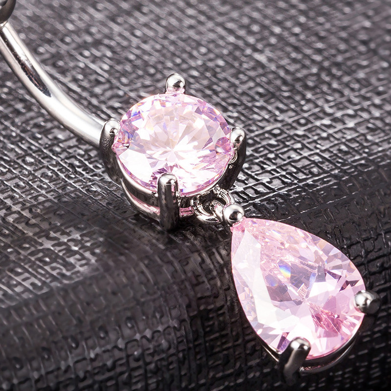 Fashion Waterdrop Zircon Navel Ring Medical Stainless Steel Body Piercing Jewelry Women Sexy Zircon Belly Button Ring