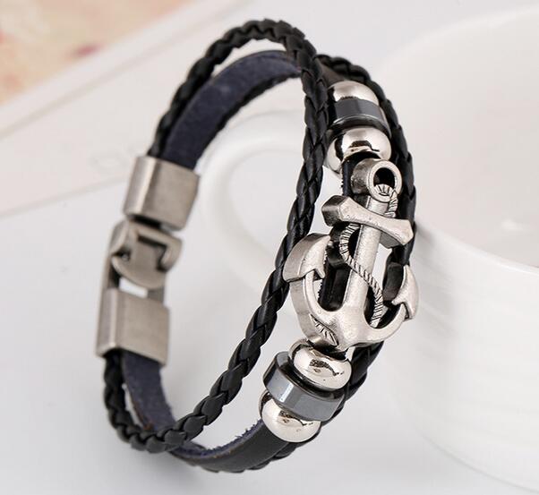 Punk new leather bracelet factory direct alloy anchor anchor leather bracelet