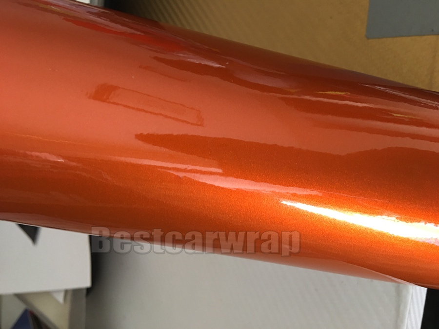 sunset Orange Gloss Metallic Vinyl Car Wrapping Film With Air Release Metallic Gloss Wrap Foil sticker SIZE: 1.52*20M/Roll