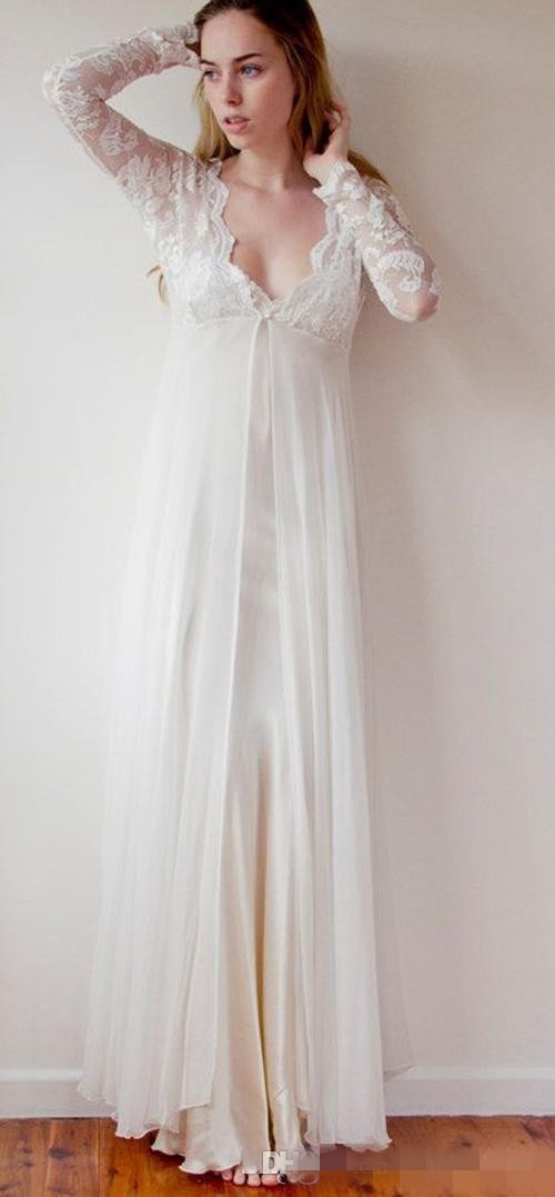Bohemian Wedding Dresses Sleeves Long Ivory Chiffon And Lace V neck Floor Length Empire Bridal Gowns Garden Simple Dress For Bride, White
Bohemian Wedding Dresses Sleeves Long Ivory Chiffon And Lace V neck Floor Length Empire Bridal Gowns Garden Simple Dress For Bride, White