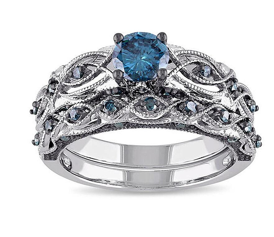 Wholesale Professional Luxury Jewelry 18k White Gold Filled Blue Sapphire CZ Diamond Gemstones Eyes Wedding Women Couple Rings Gift Size5-11