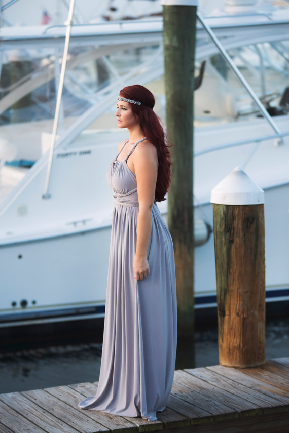 Boho Braids Chiffon Bridesmaid Dress Light Grey Bridal Party Formal Maxi Bohemian Backless Pleated Country Bridesmaid Dresses
