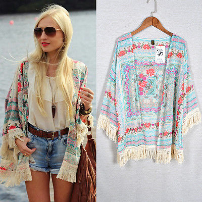 Wholesale- 2016 Womens Summer Blouse Sexy Floral Shirt Loose Kimono Cardigan Casual Jacket Tops