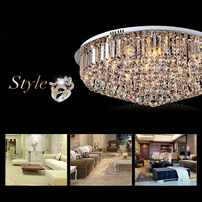 Crystal Led Ceiling Light Round E14 Chandelier Fitting Lamp K9 Crystal Silver Chrome Ceiling Pendant Light for Living room