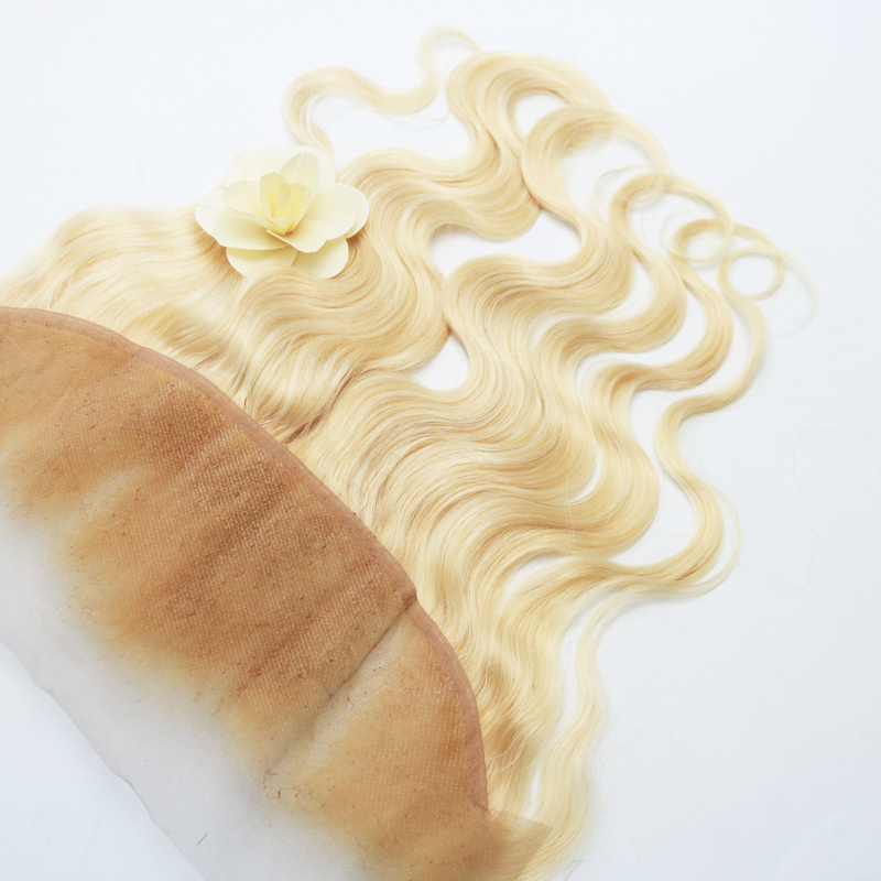 Hot Sell 613 Full Blonde Brazilian Remy Human Hair Lace Frontal Closure Free Part Body Wave 13x4 Bleached Knots Baby Hair