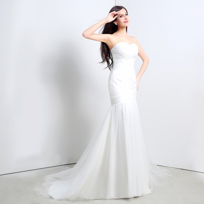 2018 New Elegant White Mermaid Wedding Dresses Tulle Sweetheart Wedding Party Bridal Gowns Stock 6-16 QC329