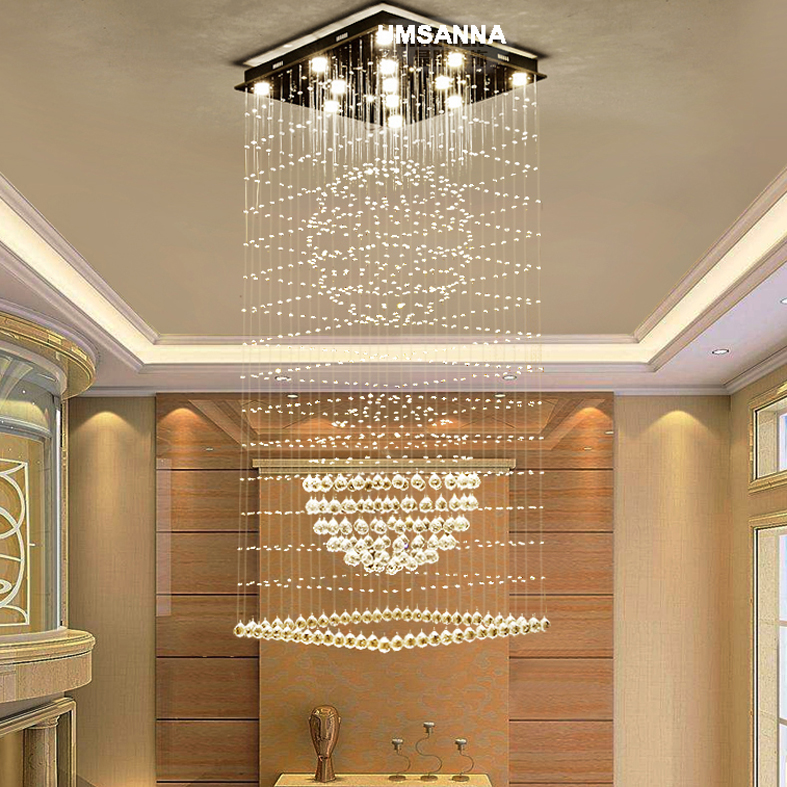 LED Modern Crystal Chandeliers Square K9 Crystal Chandelier Lights Fixture Home Indoor Lighting Hotel Hall Lobby Stair Long Hanging Lamps