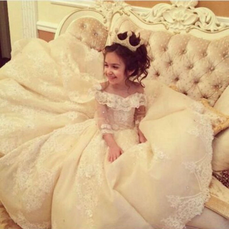 Princess Ball Gown Flower Girl Dresses Long Sleeve Lace Appliques First Communion Dresses Soft Tulle Lace Up Back Pageant Dresses, White
Princess Ball Gown Flower Girl Dresses Long Sleeve Lace Appliques First Communion Dresses Soft Tulle Lace Up Back Pageant Dresses, White