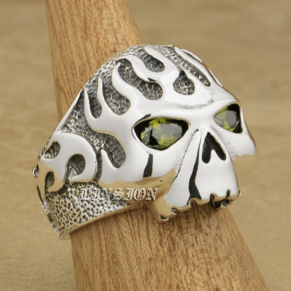 LINSION Huge Heavy 925 Sterling Silver Olive Green CZ Eyes Fire Skull Mens Biker Rocker Punk Ring 8D206 US Size 7 ~ 15
LINSION Huge Heavy 925 Sterling Silver Olive Green CZ Eyes Fire Skull Mens Biker Rocker Punk Ring 8D206 US Size 7 ~ 15